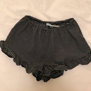 Soft striped shorts with ruffle hem